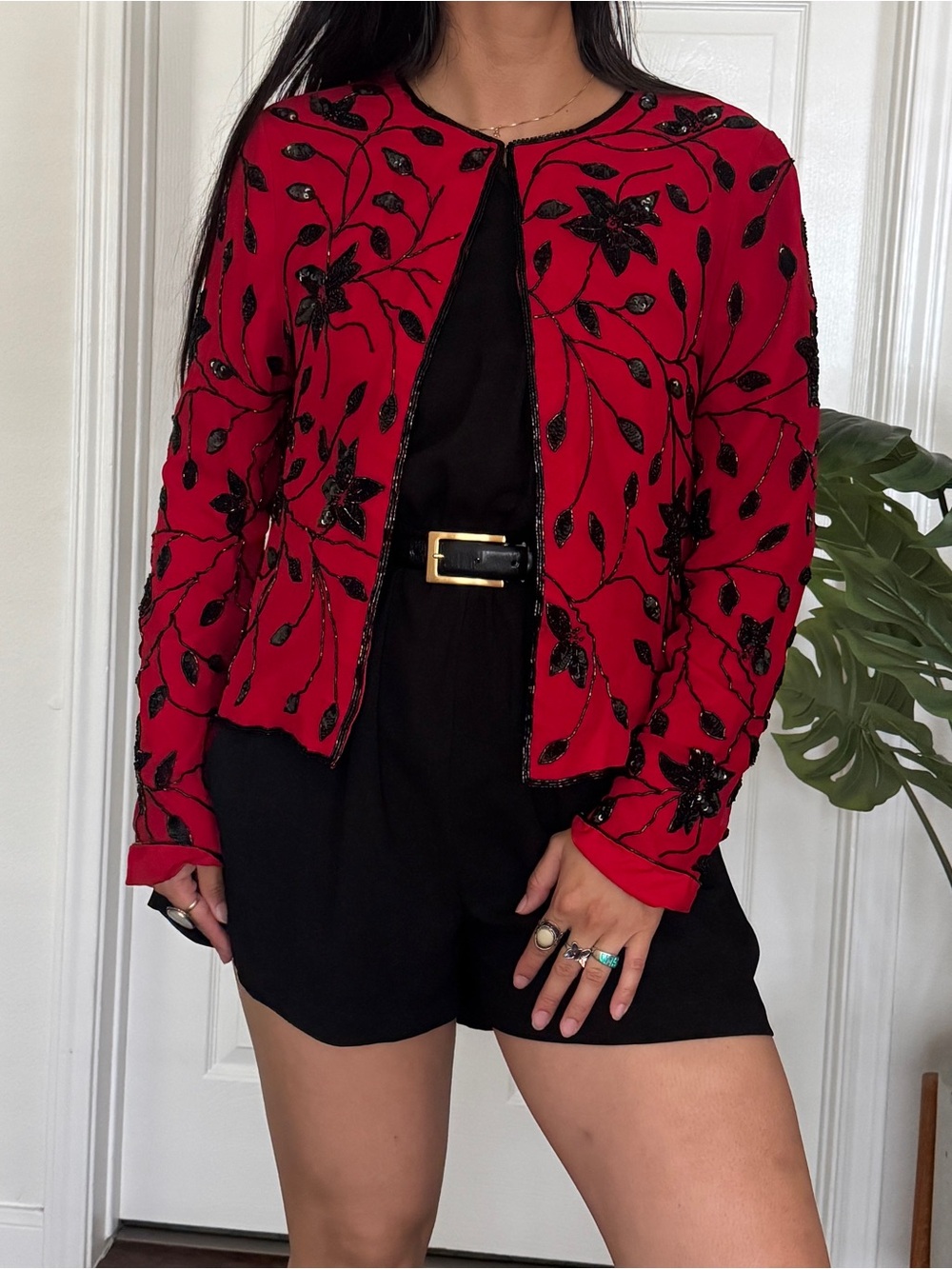 Vtg 100% Silk Floral Beaded Embroidered Blouse Sz M Romantic Dressy Evening Wear